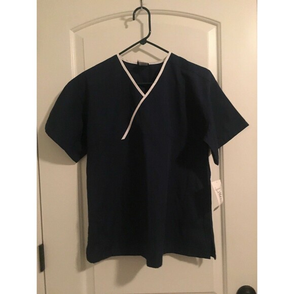 Malibu Doc Women's Blue White Scrub Top V Neck Nurse Medical Size Large - Picture 1 of 8